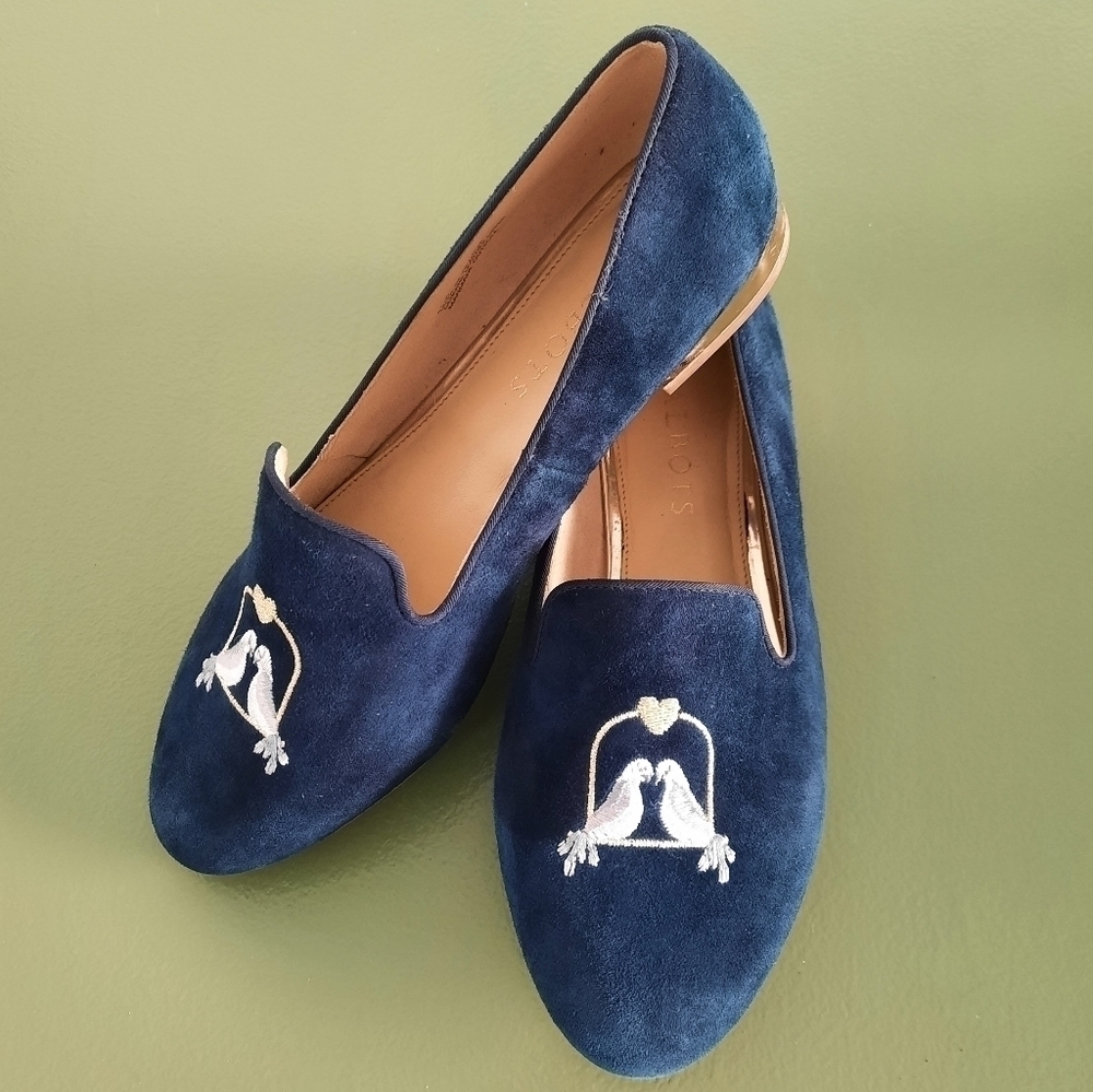Talbots Ryan Novelty Navy Embroidered Turtle Dove Loafers 6.5W